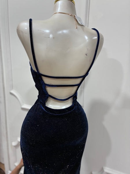 MIDNIGHT AFFAIR VELVET DRESS- NAVY