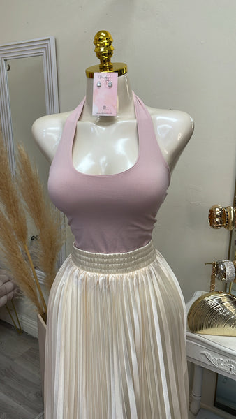 ISABELLE PLEATED SATIN MIDI- CREAM