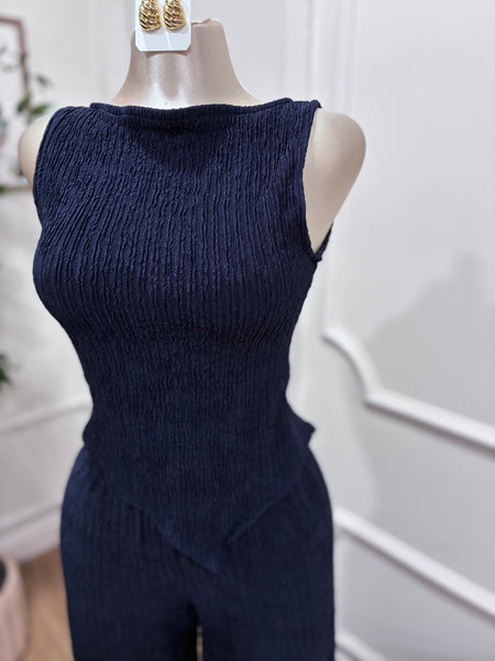 MADI TEXTURED PANT SET- NAVY