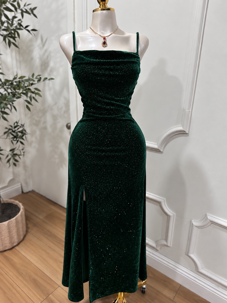 MIDNIGHT AFFAIR VELVET DRESS-  EMERALD
