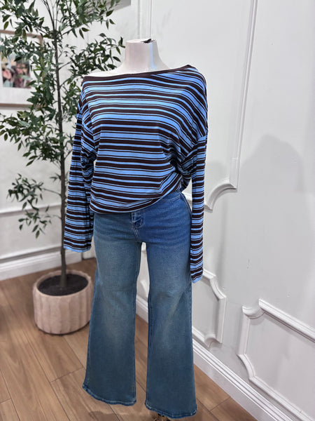 LAYLA STRIPED TOP- BLUE/BROWN