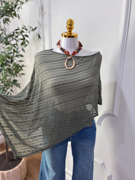LACE PONCHO TOP- OLIVE