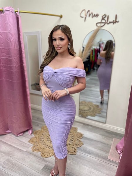 THE AMOUR RUCHED MIDI- LILAC