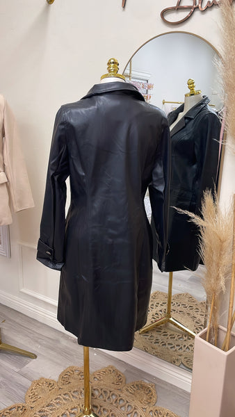 BRIELLE FAUX LEATHER TRENCH