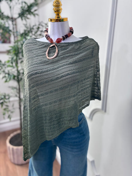 LACE PONCHO TOP- OLIVE