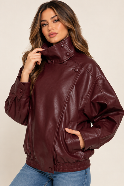 BORDEAUX HIGH COLLAR JACKET- BURGUNDY