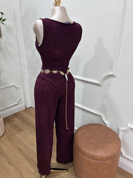 MADI TEXTURED PANT SET- MERLOT