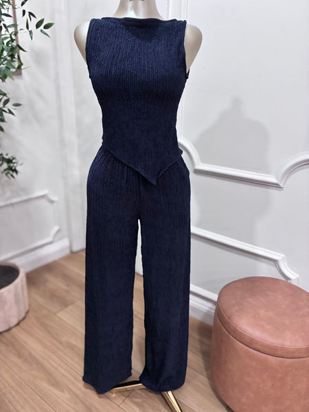 MADI TEXTURED PANT SET- NAVY