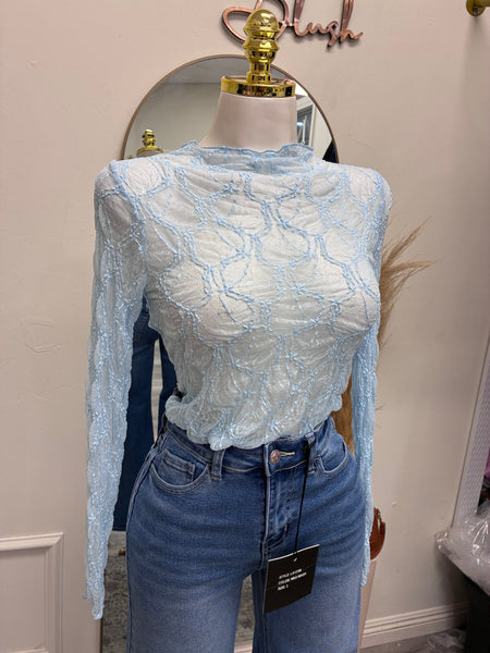 MIA LACE TOP- BABY BLUE