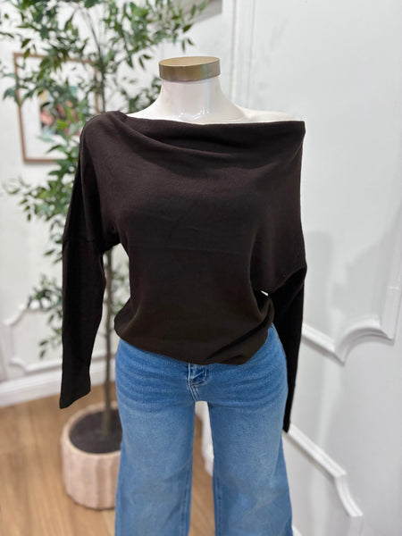 DOLMAN OFF SHOULDER TOP- BROWN