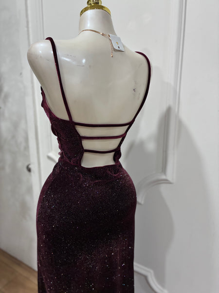 MIDNIGHT AFFAIR VELVET DRESS- WINE