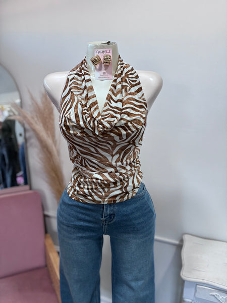 IT GIRL HALTER TOP- ZEBRA