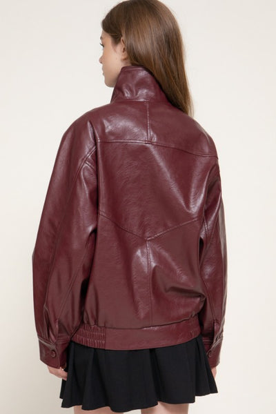 BORDEAUX HIGH COLLAR JACKET- BURGUNDY