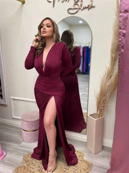 CHRISTINE COUTURE DRESS- BURGUNDY