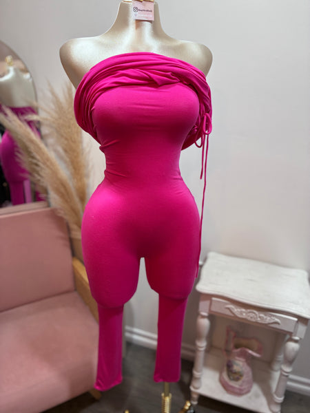 DRAPED DETAIL CAPRI JUMPSUIT- PINK