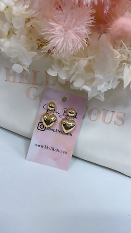 FLUFFY HEART EARRINGS- GOLD