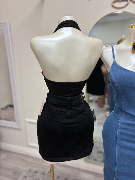 SIENNA DENIM SKIRT- BLACK