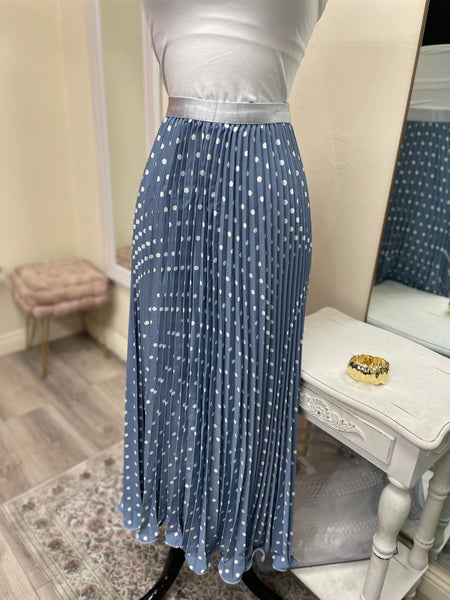 POLKA DOT PLEATED SKIRT- BLUE