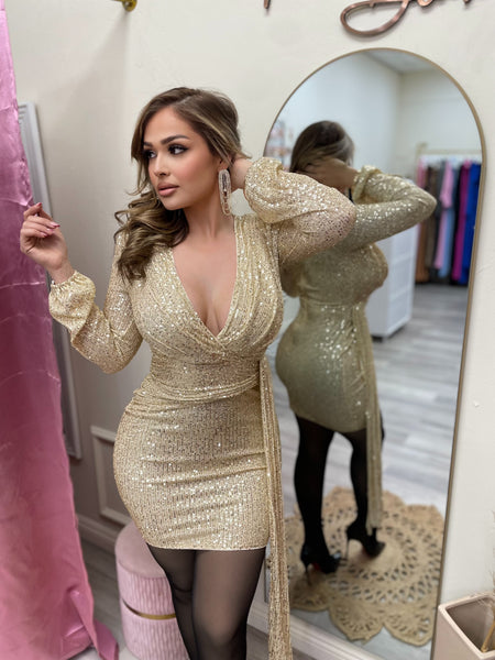 SEQUIN GOLD MINI DRESS