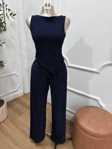 MADI TEXTURED PANT SET- NAVY