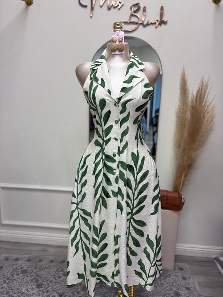 SANTORINI ESCAPE HALTER DRESS