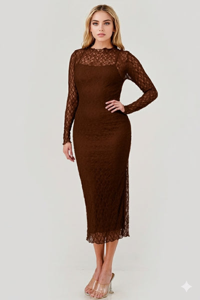 NOELLE LACE DRESS- ESPRESSO