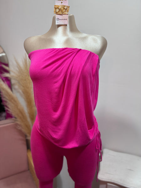 DRAPED DETAIL CAPRI JUMPSUIT- PINK