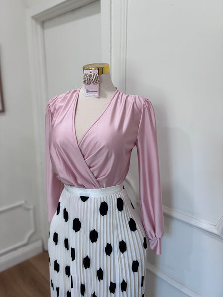 DRAPED V NECK TOP- BLUSH