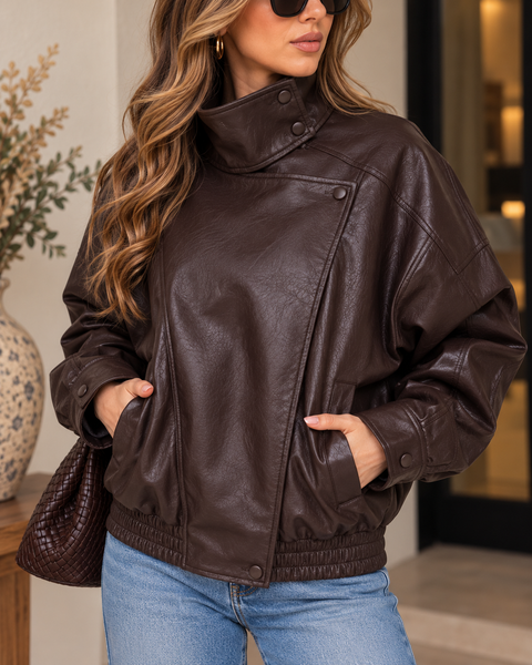 BORDEAUX HIGH COLLAR JACKET- ESPRESSO