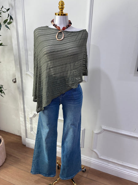 LACE PONCHO TOP- OLIVE