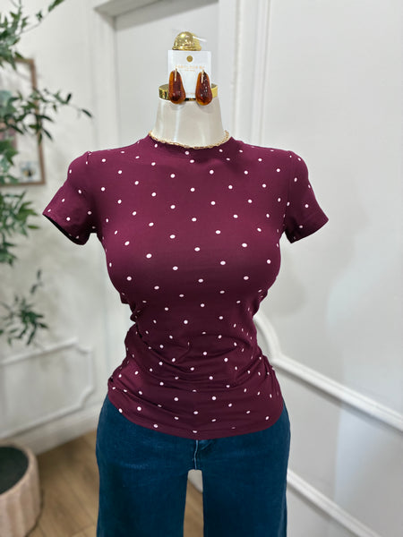 THE POLKA DOT TOP- BURGUNDY
