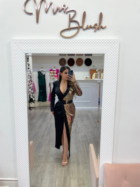 KHLOE WRAP MIDI- GOLD/BLACK