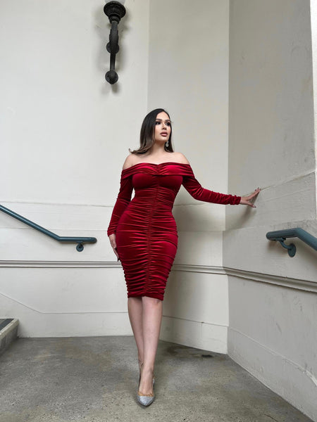 AMELIA VELVET MIDI- RUBY RED