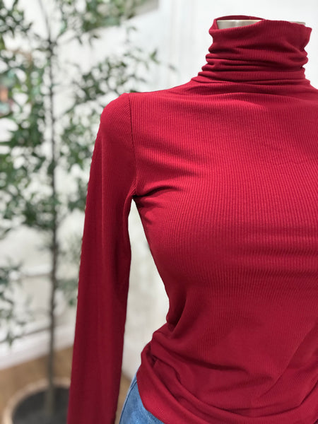 EVERYDAY ESSENTIAL RIBBED TURTLENECK- RUBY
