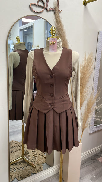 THE CAMILLE VEST DRESS- CHOCOLATE