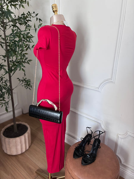 SCULPTED PERFECTION MIDI DRESS- RED