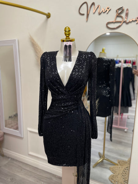 SEQUIN BLACK MINI DRESS