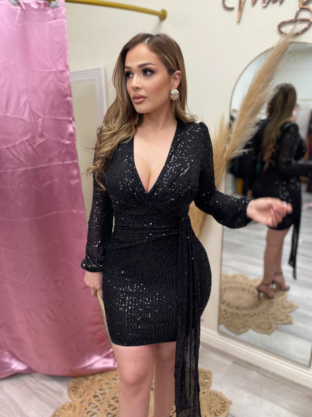 SEQUIN BLACK MINI DRESS