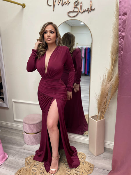 CHRISTINE COUTURE DRESS- BURGUNDY