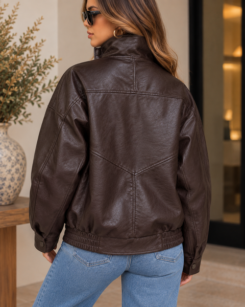 BORDEAUX HIGH COLLAR JACKET- ESPRESSO