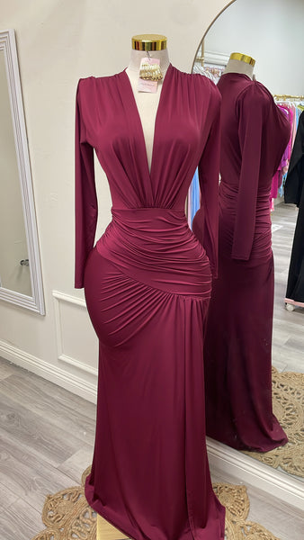 CHRISTINE COUTURE DRESS- BURGUNDY
