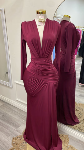 CHRISTINE COUTURE DRESS- BURGUNDY