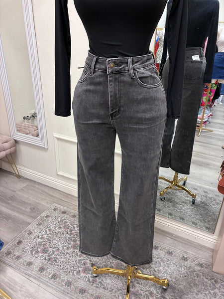 HIGH WAIST DENIM JEANS- CHARCOAL