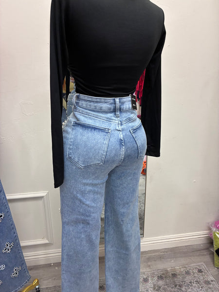 PEARL EMBELLISHMENT DENIM JEANS