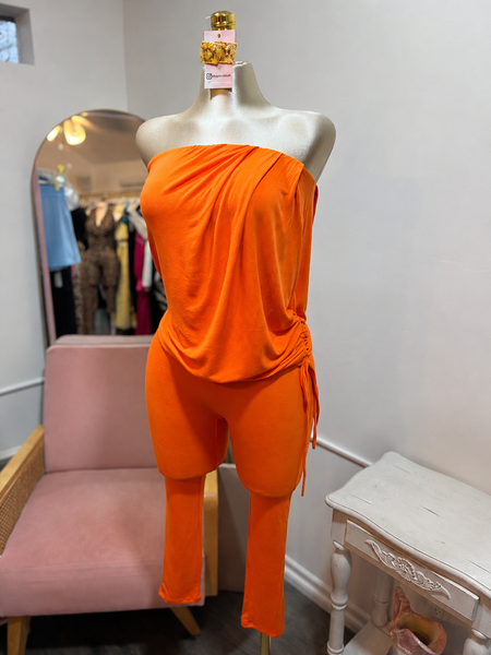 DRAPED DETAIL CAPRI JUMPSUIT- ORANGE