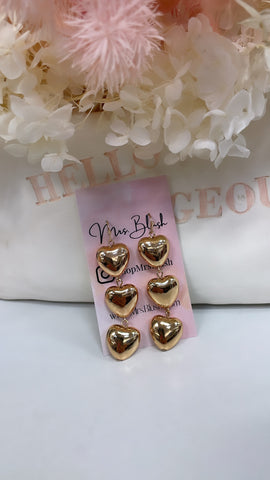 PUFFY HEARTS EARRINGS- GOLD