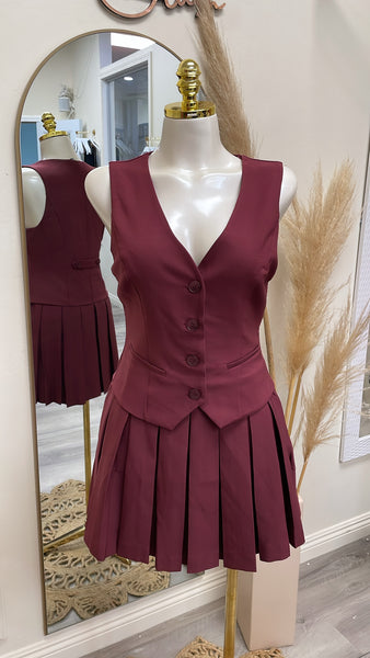 THE CAMILLE VEST DRESS- BURGUNDY