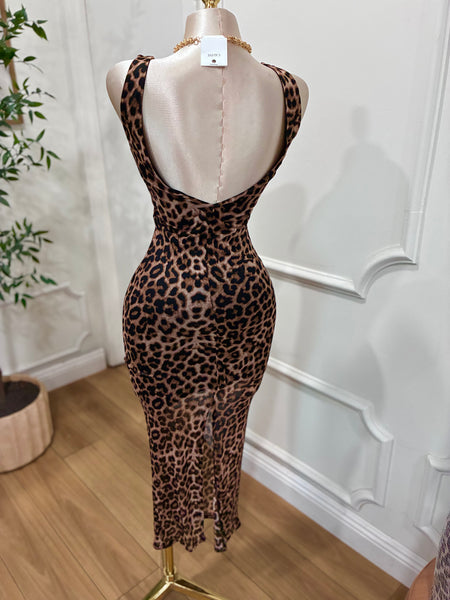 LEOPARD MESH MIDI