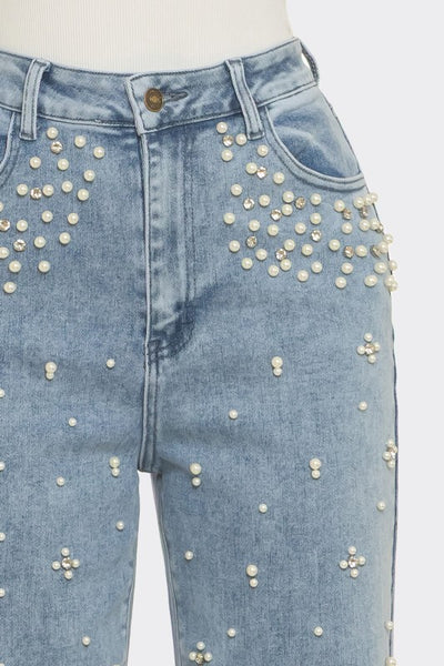 PEARL EMBELLISHMENT DENIM JEANS