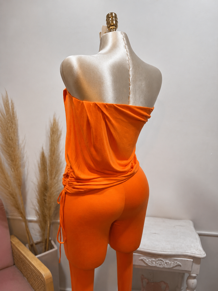 DRAPED DETAIL CAPRI JUMPSUIT- ORANGE